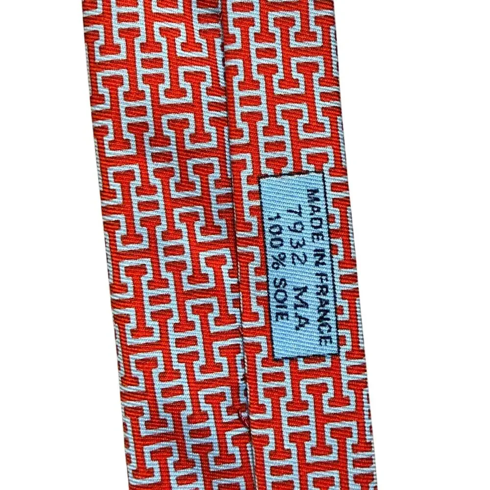 Hermès Paris Red Geometric Micro Print 100% Silk Necktie